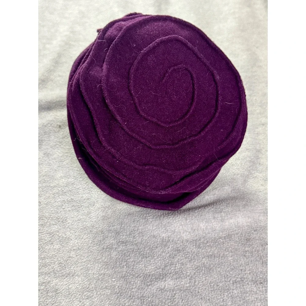 Vintage Style Purple Wool Blend Cloche Hat with Bow Spiral Tiered Bucket Hat